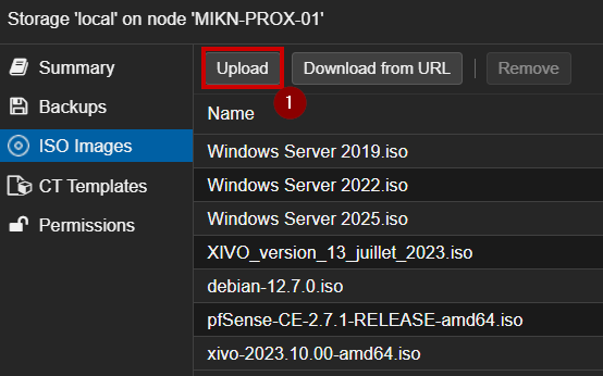 Ajouter une image iso proxmox VE
