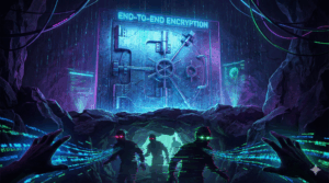 Illustration conceptuelle montrant comment les pirates contournent la sécurité de Signal et WhatsApp sans briser le chiffrement, en ciblant directement l'appareil mobile.